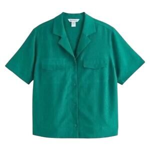 Athleta Echo Top Green Button Down Short Sleeve Women's Size Medium NWT